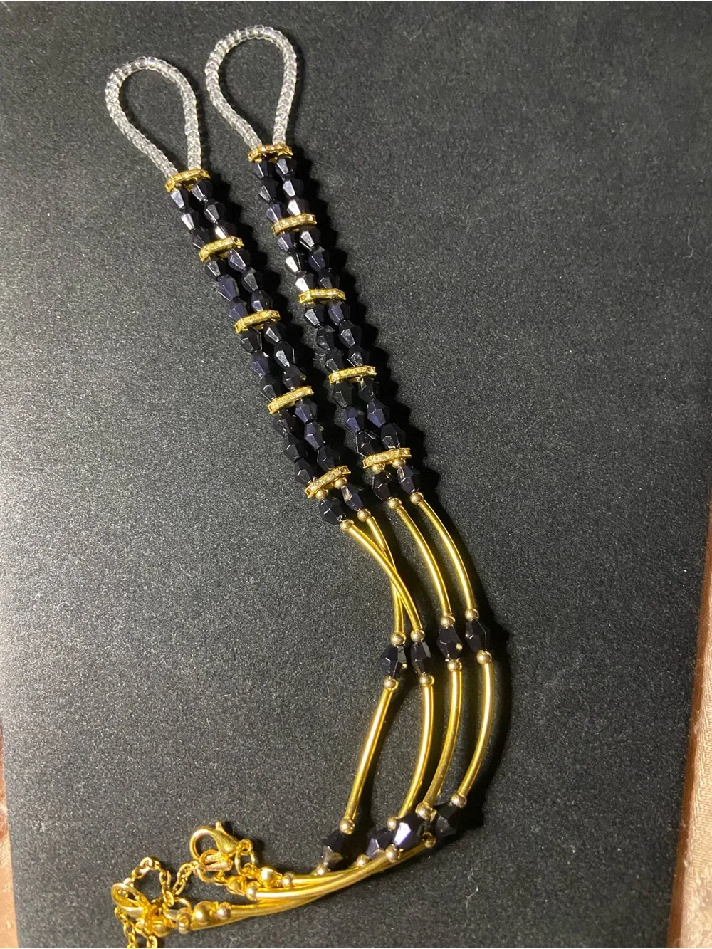 Elegant Black and Gold Beaded Barefoot Sandals/Foot Jewelry